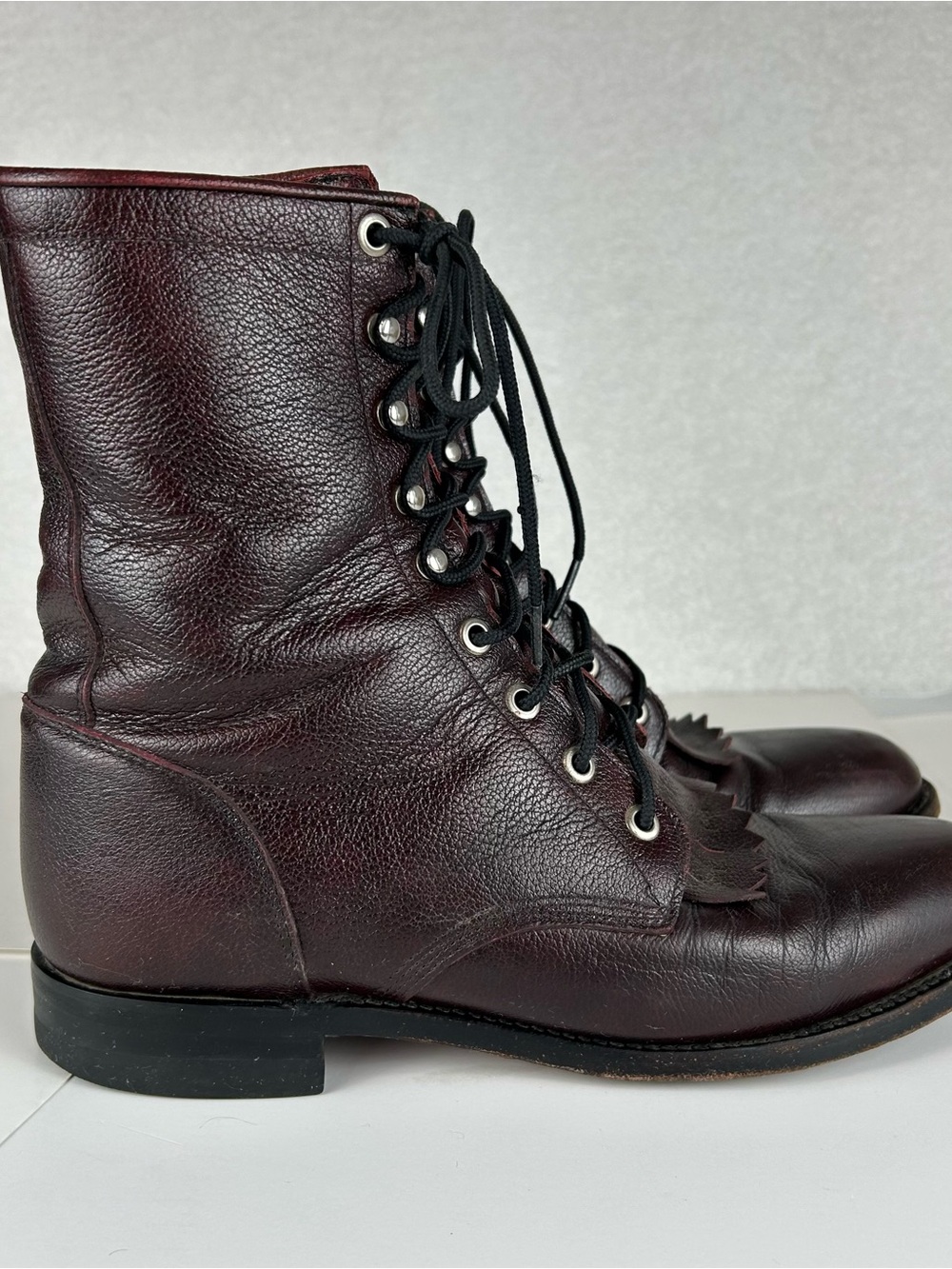 Vintage Justin Boots Women's Burgundy Leather Lace-Up Kiltie Boots women’s 8.5